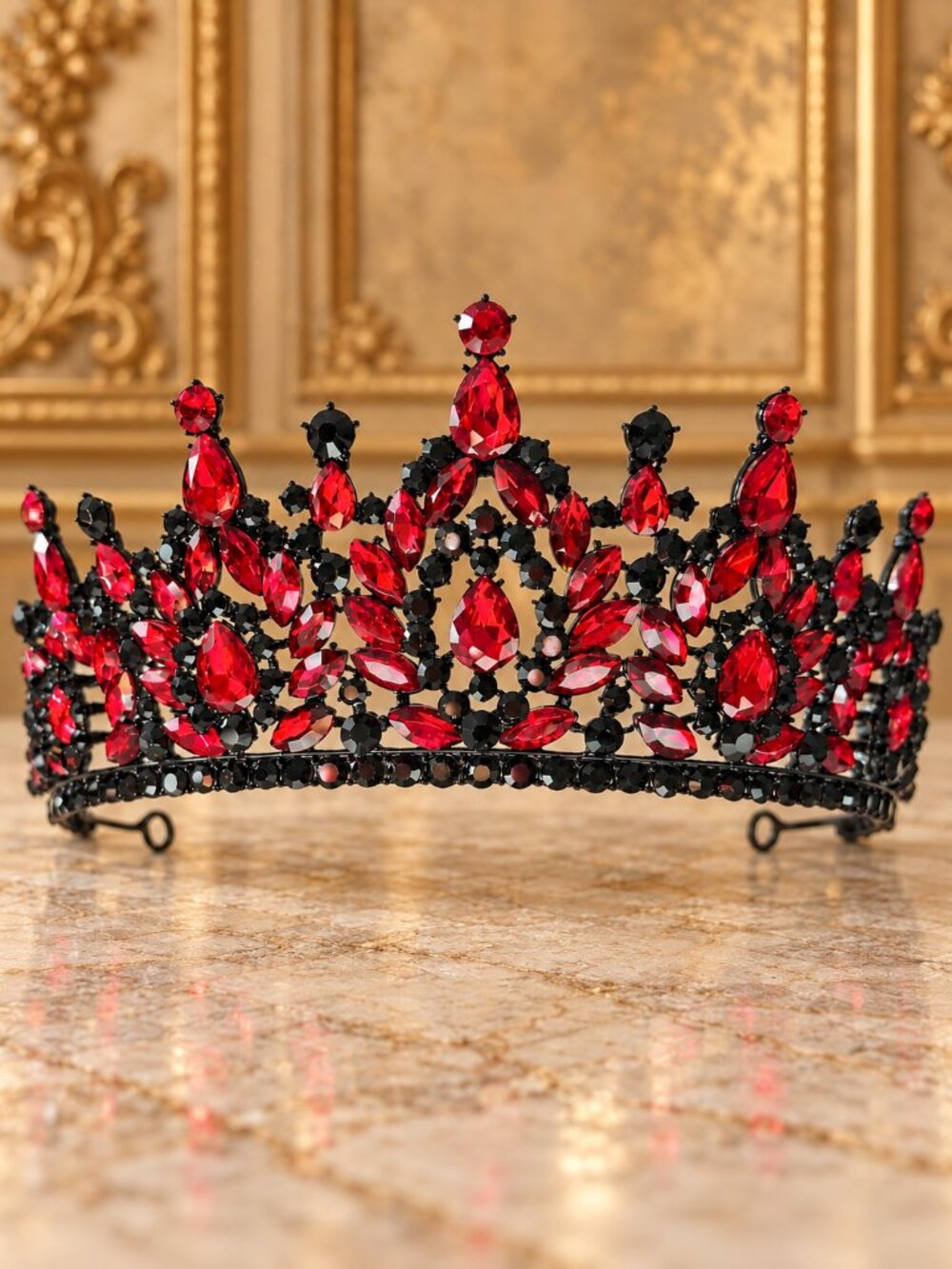 Red Black Rhinestone Tiara Crown Gothic Wedding Halloween Queen Prom Headpiece